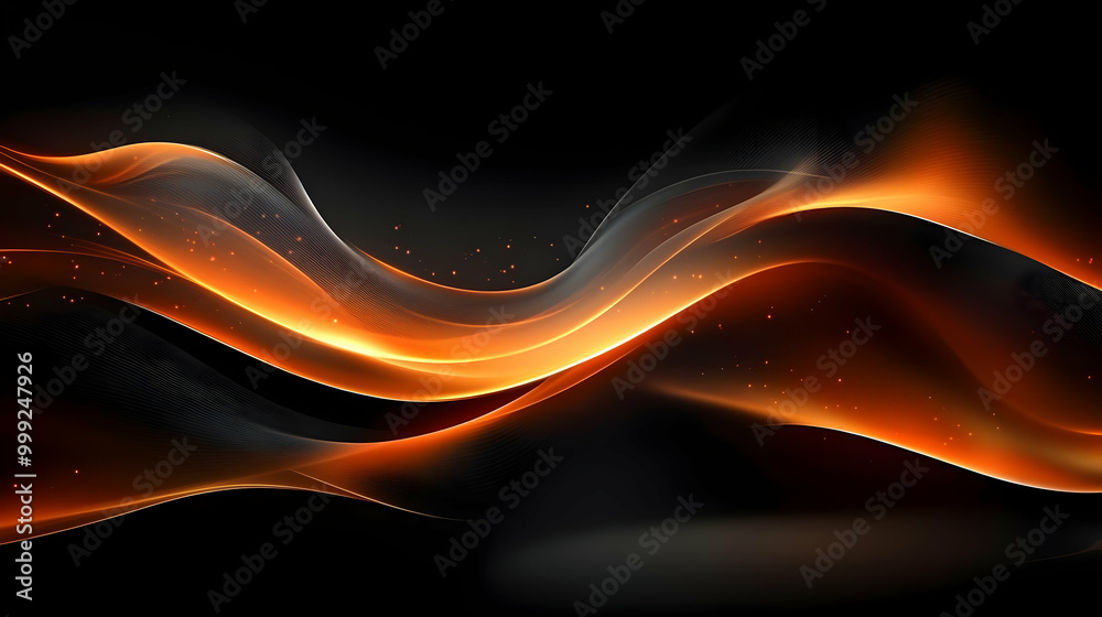 Abstract Orange Waves with Glowing Particles - Dynamic Digital Art