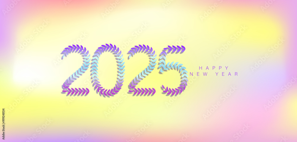 Fototapeta premium A beautiful and lively design for New Year 2025, showcasing an array of colors and festive motifs to convey happiness