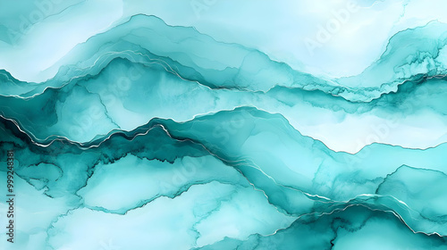 Abstract Art: Liquid Watercolor, Teal and White, Swirling, Flowing, Artistic Expression