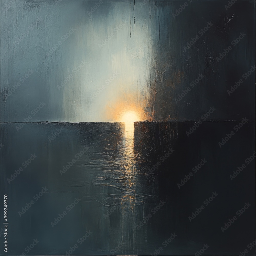 Imagine an abstract piece that explores the duality of light and ...