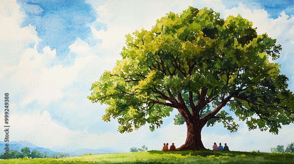 Obraz premium Large green tree under a blue sky