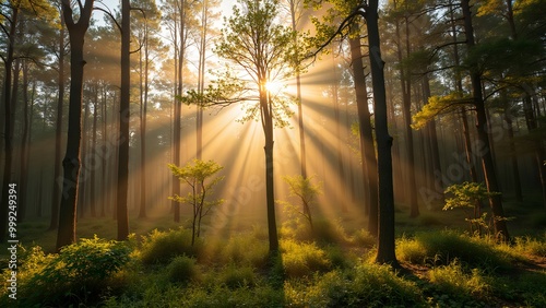 Sunlight shining through the trees