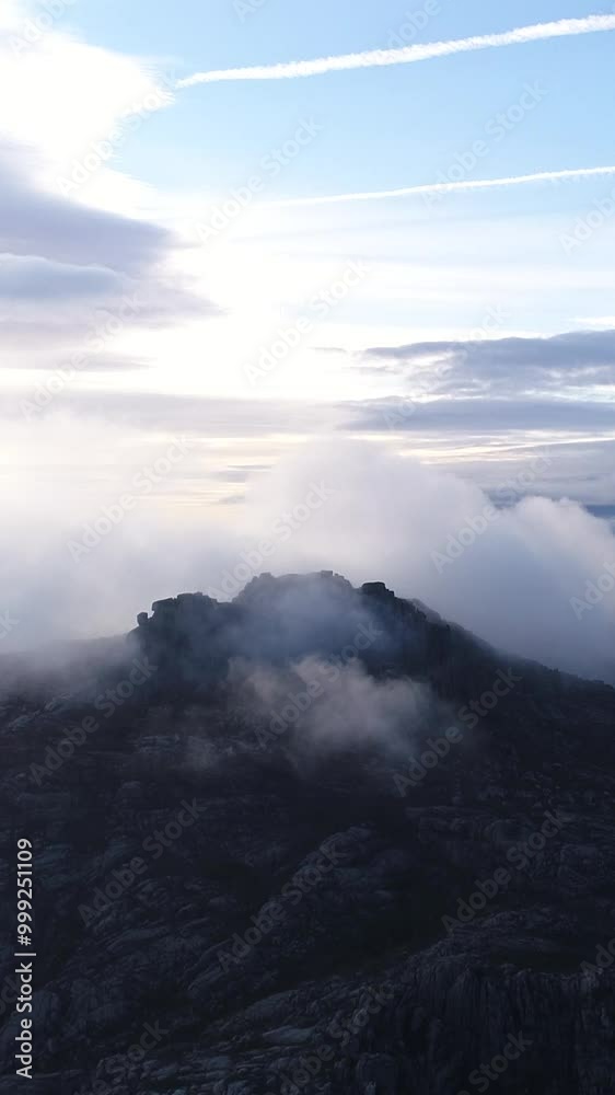 Flying Over Clouds Mountain Landscape Blue Sky Vertical video Flying Over Clouds Mountain Landscape Blue Sky Vertical video