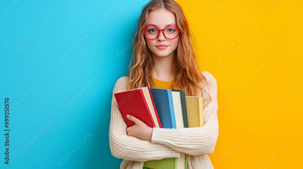 Cheerful Bookworm Girl Embracing Knowledge and Education Cheerful Bookworm Girl Embracing Knowledge and Education