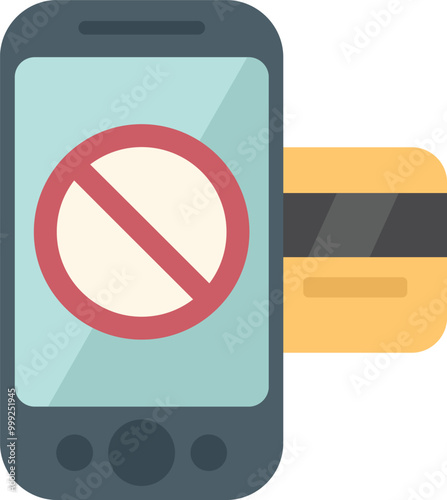 Smartphone is displaying a blocked credit card, representing the concept of online security and fraud prevention