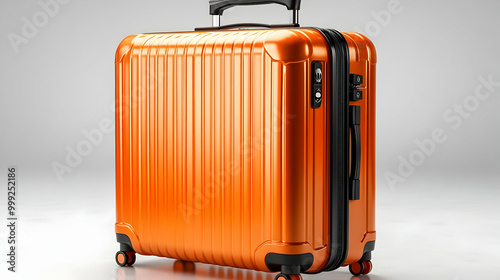 Orange Suitcase with Wheels and Handle photo