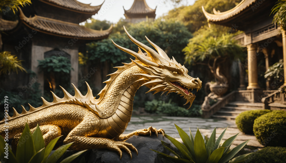 Fototapeta premium chinese gold dragon statue