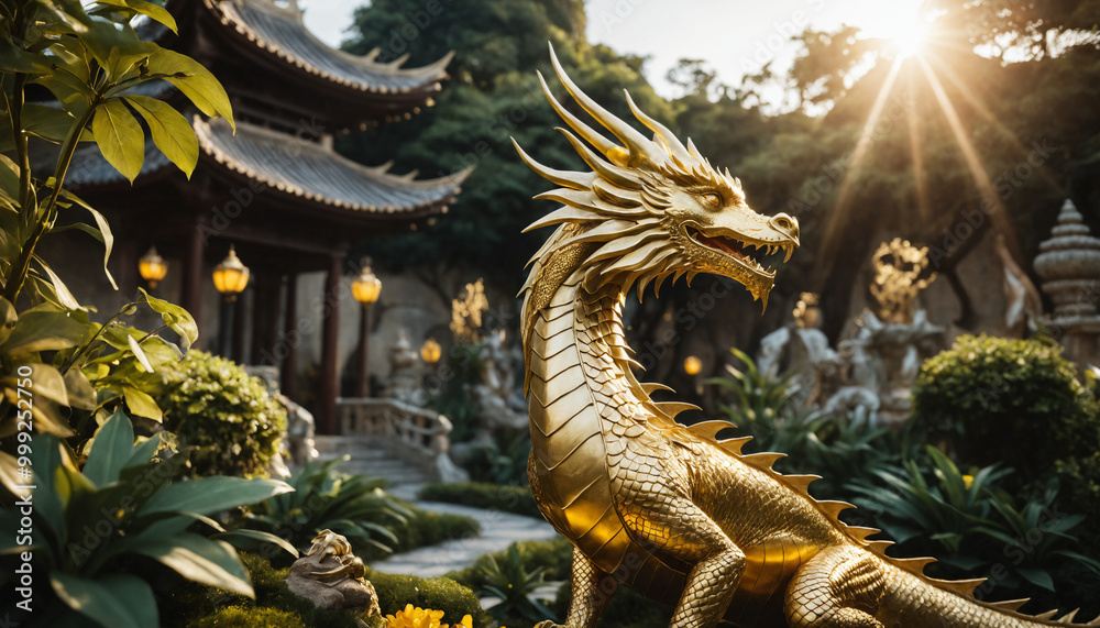 Fototapeta premium chinese gold dragon statue