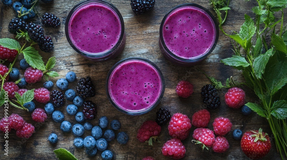 Foraged fruit smoothie, made from freshly picked wild berries and fruits, creating a natural and earthy drink. Foraged fruit smoothie, made from freshly picked wild berries and fruits, creating a natural and earthy drink.