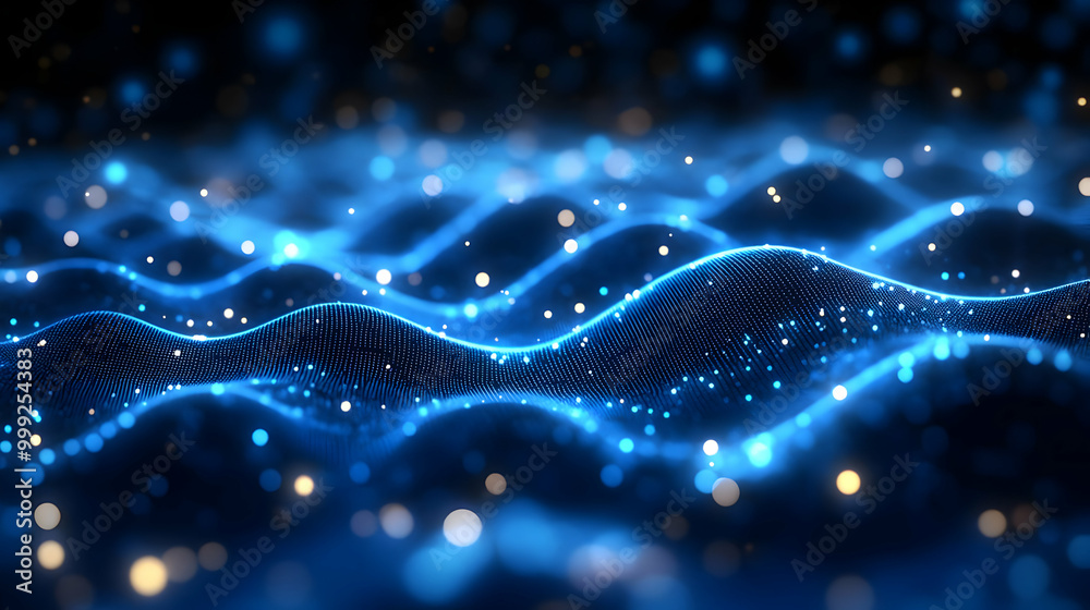Abstract Blue Particles Flowing in Waves - A Visual Journey Abstract Blue Particles Flowing in Waves - A Visual Journey