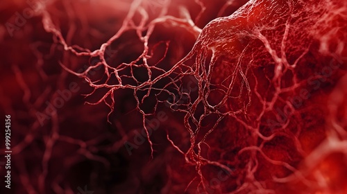A highly detailed close up image of the intricate web of tiny capillaries and blood vessels branching out and intertwining beneath the skin