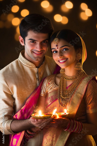 Traditional Couple Celebrating Diwali