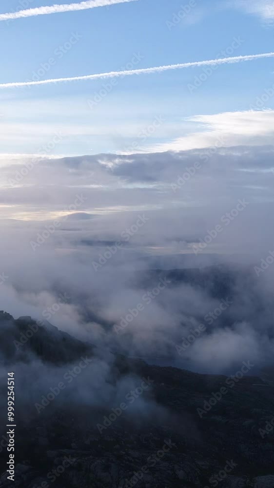 Flying Over Clouds Mountain Landscape Blue Sky Vertical video Flying Over Clouds Mountain Landscape Blue Sky Vertical video