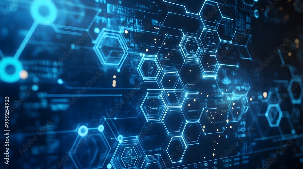 Abstract digital network with glowing blue hexagons and lines Abstract digital network with glowing blue hexagons and lines