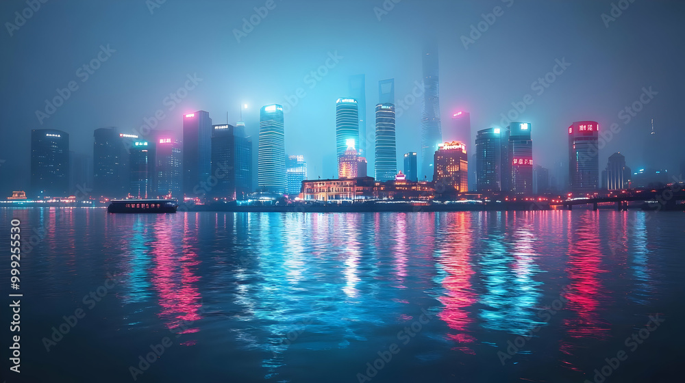 Fototapeta premium Cityscape Reflections in a River at Night