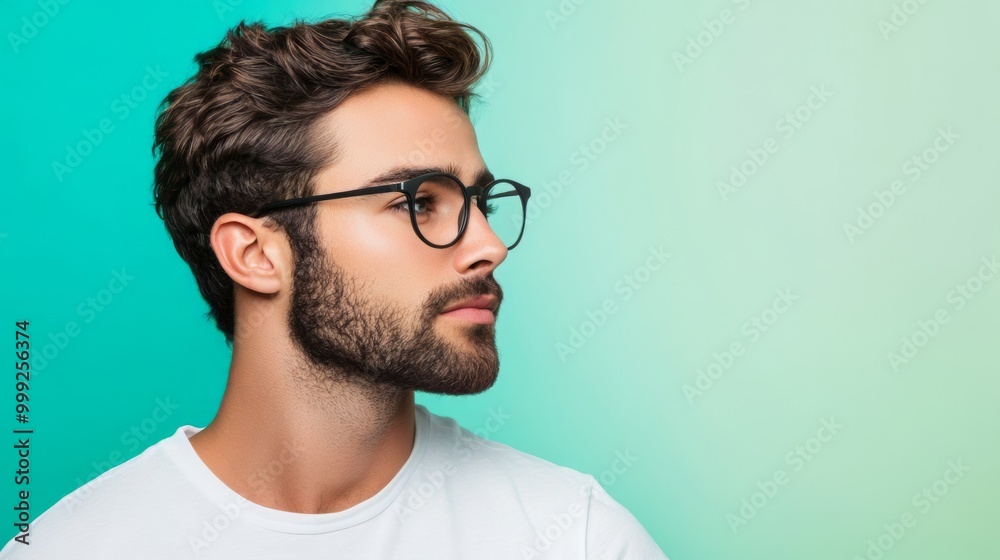 Pensive Young Man in Glasses with Serious Expression Pensive Young Man in Glasses with Serious Expression