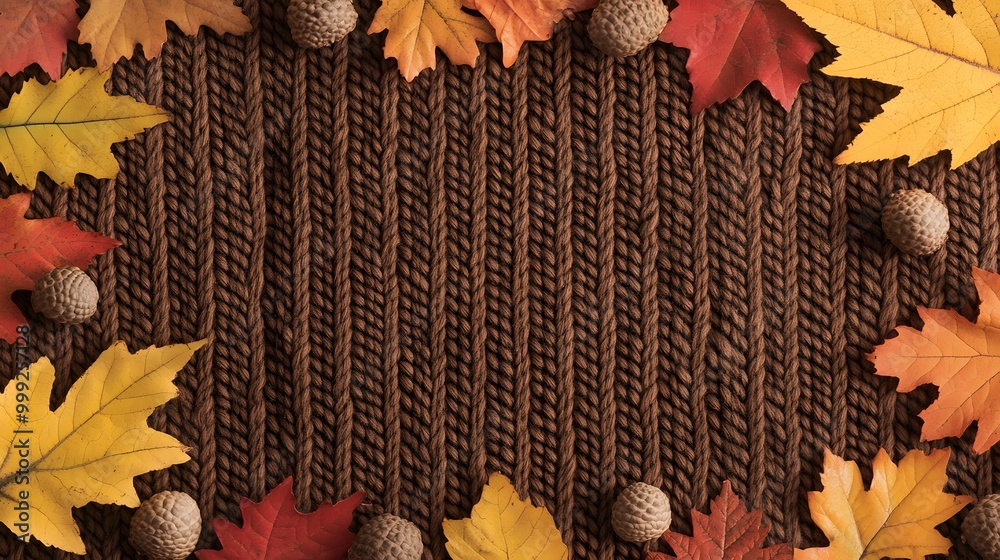 A cozy autumn-themed arrangement featuring colorful leaves and acorns on a textured background. A cozy autumn-themed arrangement featuring colorful leaves and acorns on a textured background.