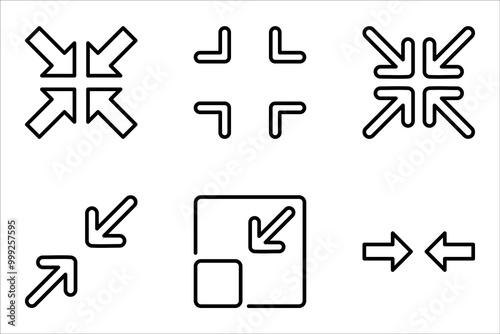 minimize icon set, rally compact size small scale arrows icons vector illustration on white background