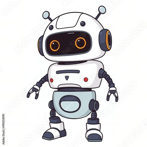 cartoon robot with orange eyes and a white body.