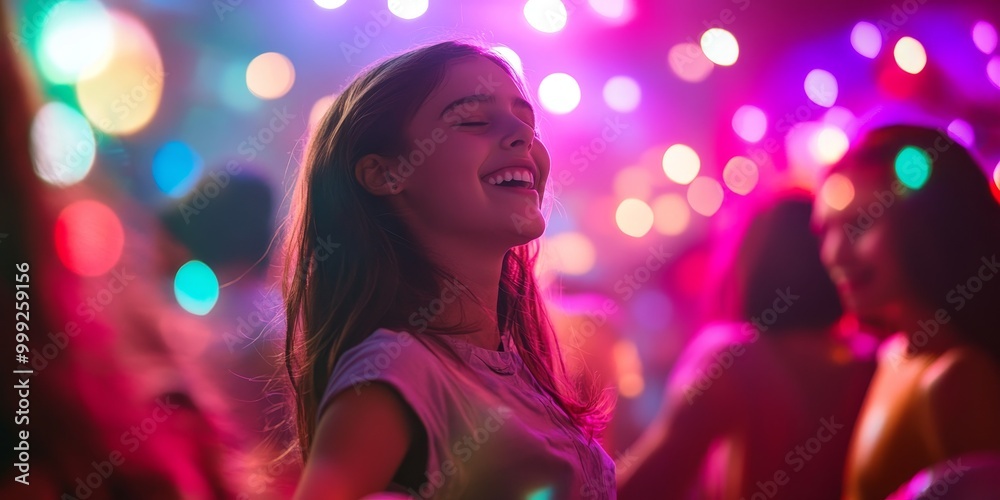 Teens dance together at a party, with a close-up on their movement and laughter, while dynamic lighting captures the vibrancy of youth culture Teens dance together at a party, with a close-up on their movement and laughter, while dynamic lighting captures the vibrancy of youth culture
