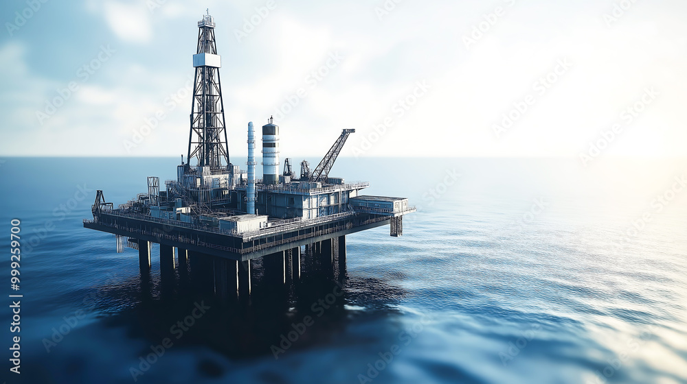 Offshore drilling rig on the sea. Oil platform for gas and petroleum or crude oil Offshore drilling rig on the sea. Oil platform for gas and petroleum or crude oil