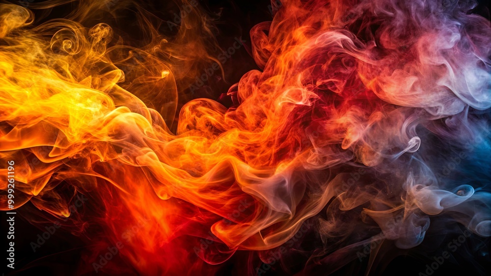 Abstract Swirling Smoke in Vibrant Hues of Red, Orange, and White on a Dark Background Abstract Swirling Smoke in Vibrant Hues of Red, Orange, and White on a Dark Background