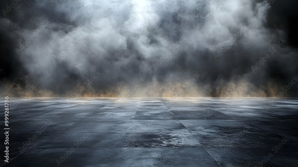 Dark Concrete Floor with Fog and Light Dark Concrete Floor with Fog and Light