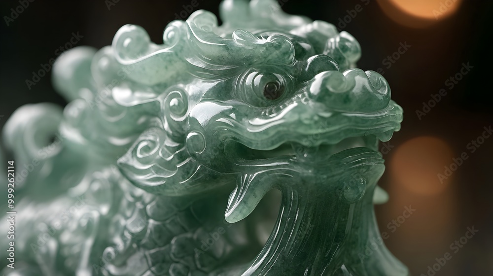 A close up photograph showcasing the captivating beauty of a meticulously crafted jade Pixiu statue A close up photograph showcasing the captivating beauty of a meticulously crafted jade Pixiu statue