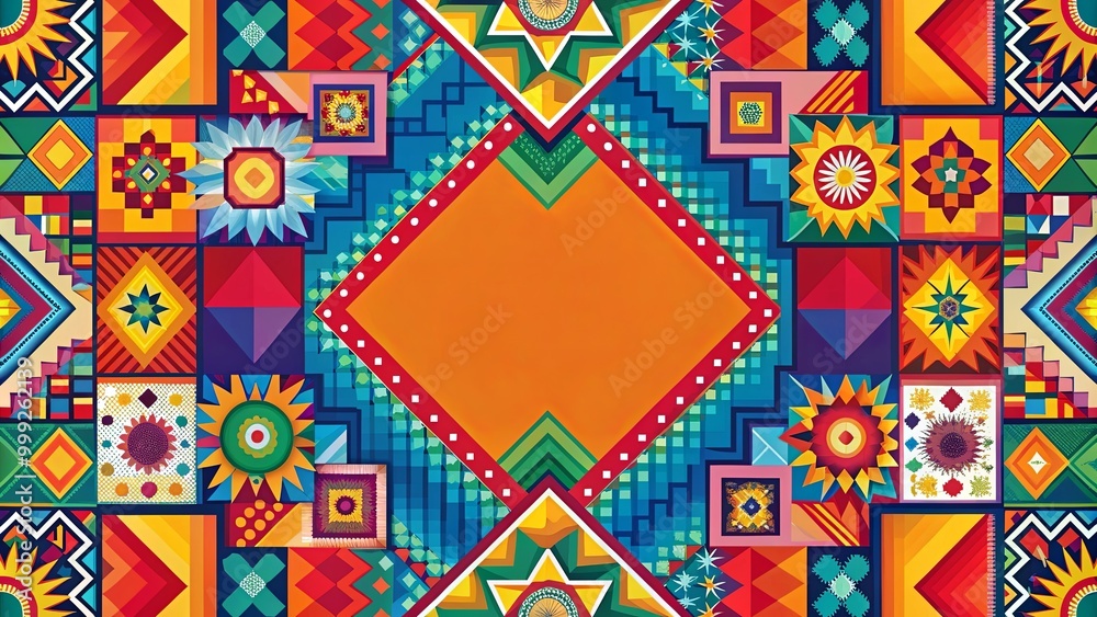 Vibrant Geometric Pattern with a Central Orange Diamond Shape, Creating a Festive and Playful Mood Vibrant Geometric Pattern with a Central Orange Diamond Shape, Creating a Festive and Playful Mood
