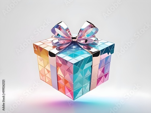 abstract pastel glow a Gift box crystal glass disco New Year and Christmas card