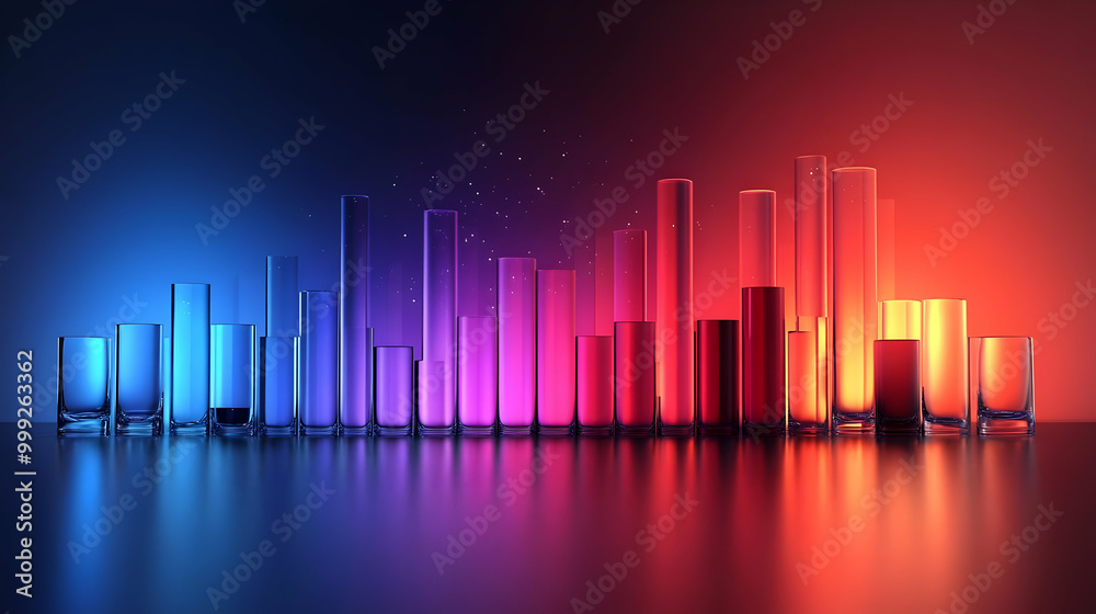 Glass Cylinders in Neon Lights: Abstract Art with Color and Reflection Glass Cylinders in Neon Lights: Abstract Art with Color and Reflection