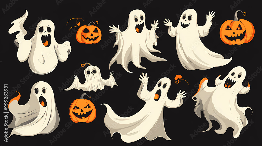 Halloween characters horror vector set design. Halloween character like grim reaper, ghost, pumpkin and Frankenstein.