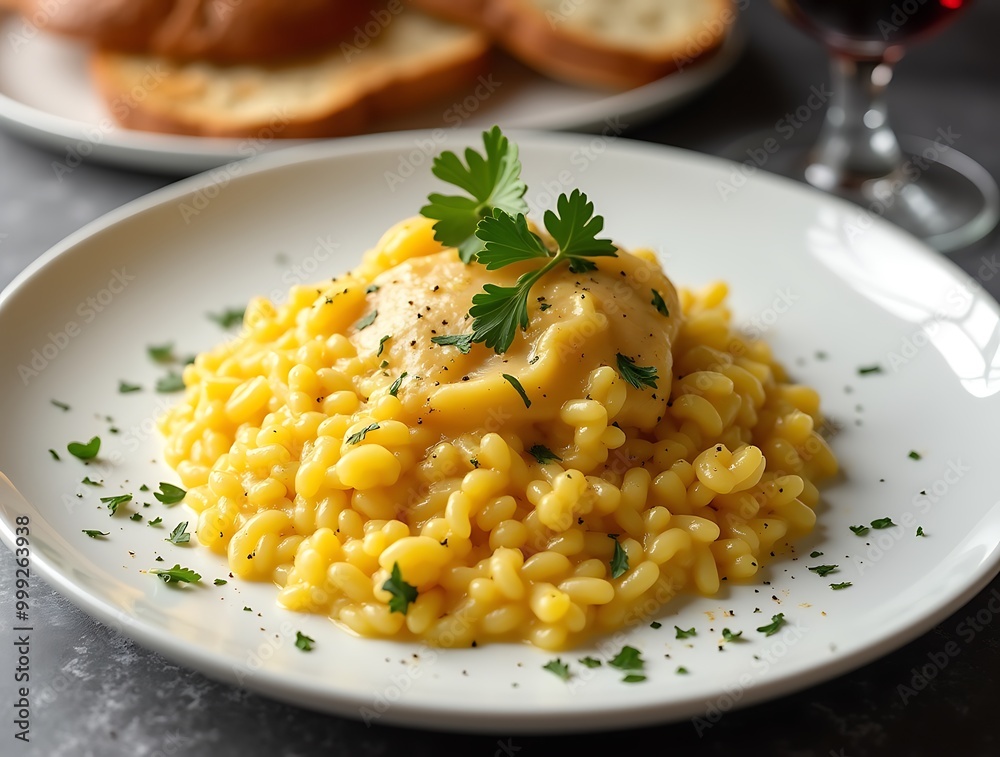 Creamy Italian Risotto alla Milanese with Saffron in a Traditional Style Creamy Italian Risotto alla Milanese with Saffron in a Traditional Style
