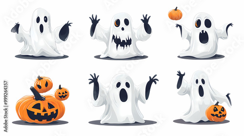 Halloween characters horror vector set design. Halloween character like grim reaper, ghost, pumpkin and Frankenstein.