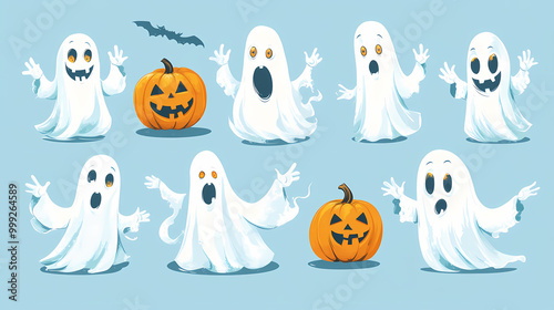Halloween characters horror vector set design. Halloween character like grim reaper, ghost, pumpkin and Frankenstein.