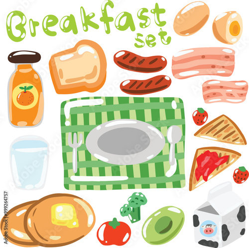 Breakfast food hand draw vector  element set