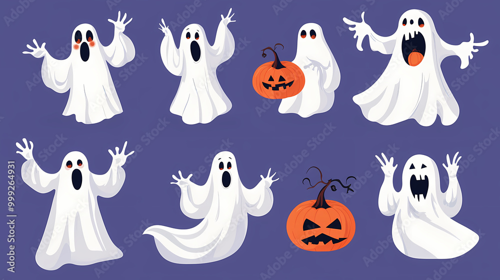Halloween characters horror vector set design. Halloween character like grim reaper, ghost, pumpkin and Frankenstein.