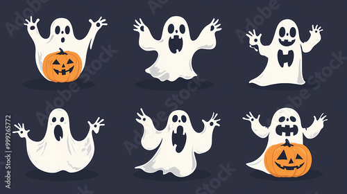 Halloween characters horror vector set design. Halloween character like grim reaper, ghost, pumpkin and Frankenstein.