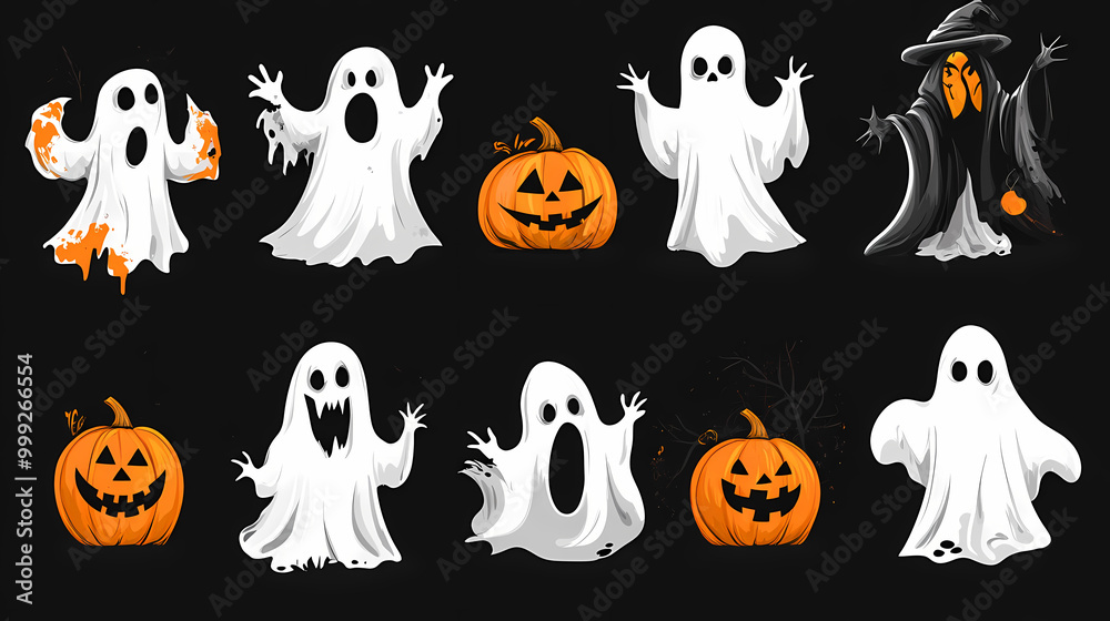 Halloween characters horror vector set design. Halloween character like grim reaper, ghost, pumpkin and Frankenstein. Halloween characters horror vector set design. Halloween character like grim reaper, ghost, pumpkin and Frankenstein.