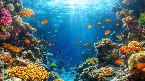 Vibrant Coral Reef Ecosystem with Colorful Fish Swimming