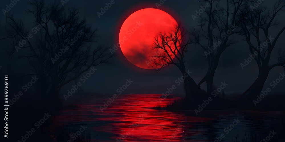 Terrifying spooky night with red moon Terrifying spooky night with red moon