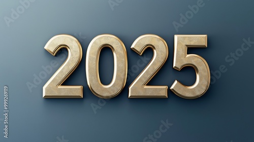 3D Font of text 2025 for new year made of gold color