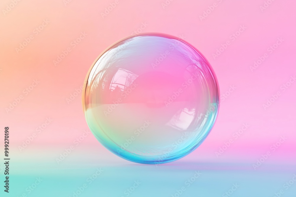 A single soap bubble on a pastel background A single soap bubble on a pastel background