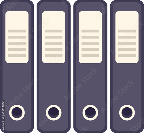 Four office binders standing up in a row, organizing important files and paperwork