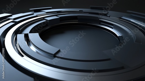 Circular 3d render with geometric shapes corresponding to the notches.