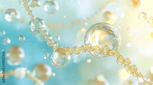 Collagen Serum Bubbles on DNA Background, cosmetic oil liquid
