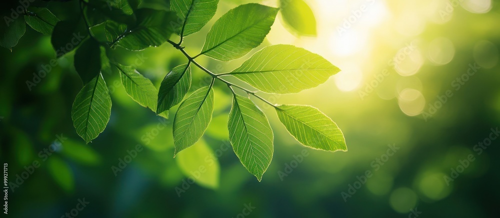 Green leaves backlit by the sun in a lush forest. Green leaves backlit by the sun in a lush forest.