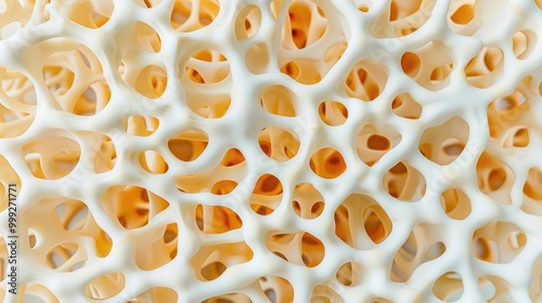 Detailed Close up View of Bone Tissue with Calcium Deposits Showcasing the Complex Structural Composition and Porous Nature of Healthy Bone