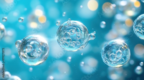 cosmetic skin cells Molecule Essence Ball Essence. blue background