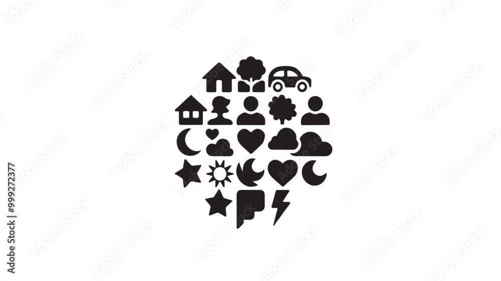 A vector silhouette image of a Black Filled Icons Set A vector silhouette image of a Black Filled Icons Set